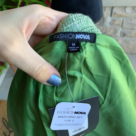 FASHION NOVA Can’t Let You Go Tweed Skirt Matching Set Sage Green SZ Medium NEW - Picture 9 of 16